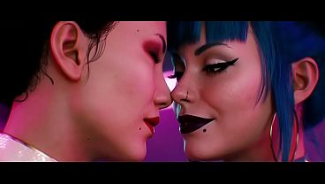 Hanako Arasaka x Cheri Nowlin lesbian kissing (Cyberpunk 2077/AI generated)