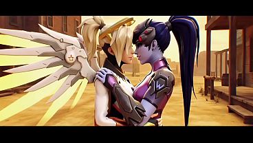 Mercy x Widowmaker lesbian kissing (Overwatch /AI generated)
